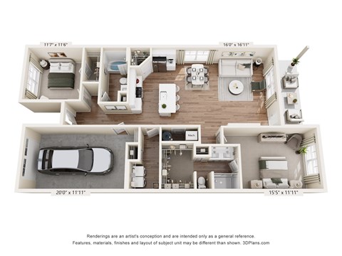 Floor plan for 2 beds, 2 baths, 1366 sqft